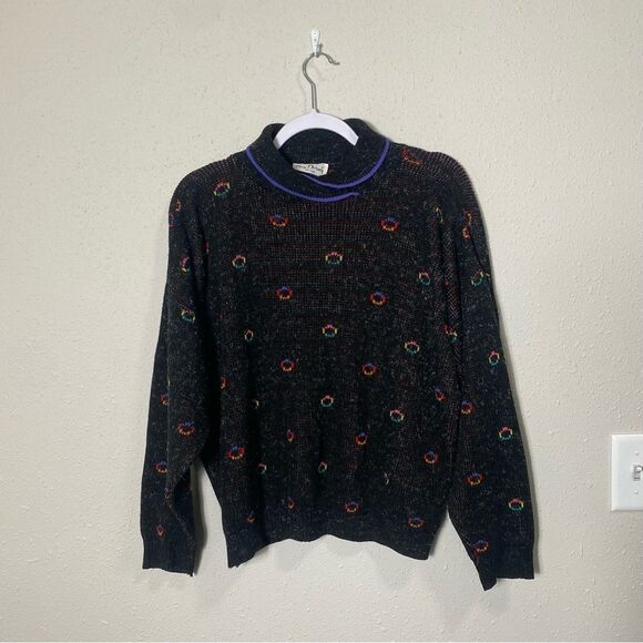 Vintage 80's Nan Dorsey Women's Ribbed Knit High Neck Collar Sweater - Picture 11 of 13